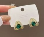 Gold Plated Earrings with Green Stones for Women - Formal with Teardrop Design and White Stones - Image 4