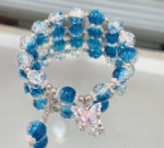 Blue Crystal Beaded Butterfly Charm Bracelet - Image 3