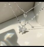 Silver Butterfly Layered Necklace Set for Women – Delicate Chain Pendant for Girls, , Daily Fashion Accessories - Image 4