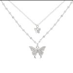 Silver Butterfly Layered Necklace Set for Women – Delicate Chain Pendant for Girls, , Daily Fashion Accessories