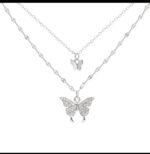 Silver Butterfly Layered Necklace Set for Women – Delicate Chain Pendant for Girls, , Daily Fashion Accessories