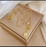 Gold Plated Leaf Pendant Necklace for Women - Delicate Chain Fashion Jewellery Gift - Image 3