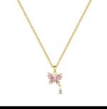 Pink Butterfly Necklace for Women - Gold Plated Pendant with Crystals for Girls Fashion Jewelry - Image 3