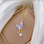 Butterfly Necklace with Pearl Pendant: Gold Plated Silver Jewellery for Women, Girls - Festive & Casual Wear Anniversary Gift