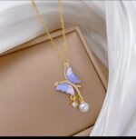 Butterfly Necklace with Pearl Pendant: Gold Plated Silver Jewellery for Women, Girls - Festive & Casual Wear Anniversary Gift - Image 3