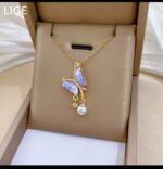 Butterfly Necklace with Pearl Pendant: Gold Plated Silver Jewellery for Women, Girls - Festive & Casual Wear Anniversary Gift - Image 4