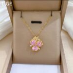 Pink Butterfly Pendant Necklace: Gold Plated Floral Design for Women, Girls - Festive & Women's Necklace