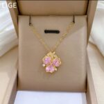 Pink Butterfly Pendant Necklace: Gold Plated Floral Design for Women, Girls - Festive & Women's Necklace
