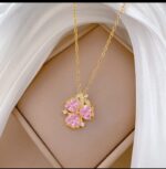 Pink Butterfly Pendant Necklace: Gold Plated Floral Design for Women, Girls - Festive & Women's Necklace - Image 4