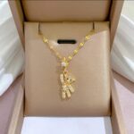 Gold Plated Teddy Bear Necklace for Women & Girls - Cubic Zirconia Pendant Chain for , Party, Gift - 18 Inch Fashion Jewelry