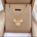 Gold Plated Mickey Mouse Necklace for Women & Girls - Pendant Chain for , Party, Gift - 18 Inch Fashion Jewelry
