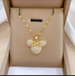 Gold Plated Mickey Mouse Necklace for Women & Girls - Pendant Chain for , Party, Gift - 18 Inch Fashion Jewelry