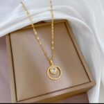 Gold Plated Necklace for Women - Round CZ Stone Pendant with Chain for & Gifting Fashion Jewelry - Image 2