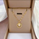 Gold Plated Necklace for Women - Round CZ Stone Pendant with Chain for & Gifting Fashion Jewelry