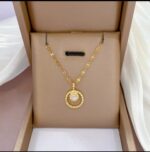 Gold Plated Necklace for Women - Round CZ Stone Pendant with Chain for & Gifting Fashion Jewelry