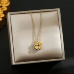Yellow Gold Plated Clover Necklace for Women - Delicate Chain Pendant for & Gift - Fashion Jewellery