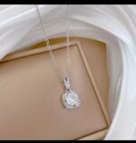 Silver Plated Pendant Necklace for Women – Round Cubic Zirconia Diamond Look Fashion Jewellery - Image 2