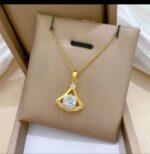 Gold Plated Pendant Necklace for Women - Teardrop Design with White Stone - Festive & Casual Wear Fashion Jewelry