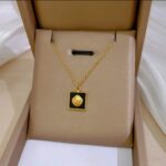 Gold Plated Necklace for Women - Black Square Shell Pendant Chain for & Gift Fashion Jewelry