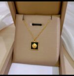 Gold Plated Necklace for Women - Black Square Shell Pendant Chain for & Gift Fashion Jewelry