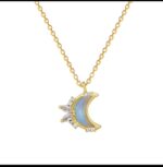 Gold Plated Crescent Moon Necklace with Cubic Zirconia Stones for Women - Fashion Jewelry - Image 4