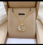 Gold Plated Crescent Moon Necklace with Cubic Zirconia Stones for Women - Fashion Jewelry - Image 3