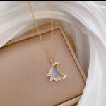 Gold Plated Crescent Moon Necklace with Cubic Zirconia Stones for Women - Fashion Jewelry