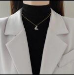 Gold Plated Crescent Moon Necklace with Cubic Zirconia Stones for Women - Fashion Jewelry - Image 2