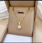 Gold Plated Pendant Necklace for Women - Cubic Zirconia Stone Chain for Girls Fashion Jewelry - Image 2