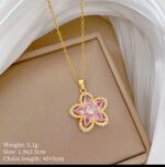 Pink Stone Flower Necklace Set for Women - Gold Plated Artificial Jewellery for Party, Wedding, Festive Occasions - Image 4