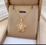 Pink Stone Flower Necklace Set for Women - Gold Plated Artificial Jewellery for Party, Wedding, Festive Occasions - Image 2