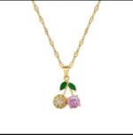 Cherry Necklace Set for Women - Gold Plated Artificial Jewelry with Pink Stones - Fashion Accessories - Image 2