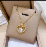Gold Plated Heart Necklace with White Stone for Women - Fashion Jewellery Gift for Girls - Image 2