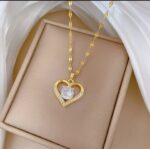 Gold Plated Heart Necklace with White Stone for Women - Fashion Jewellery Gift for Girls - Image 3