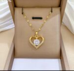 Gold Plated Heart Necklace with White Stone for Women - Fashion Jewellery Gift for Girls