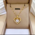 Gold Plated Heart Necklace with White Stone for Women - Fashion Jewellery Gift for Girls