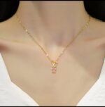 Gold Plated Bunny Necklace for Women - Pink Stone Pendant Chain for Girls Fashion Jewelry - Image 2