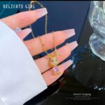 Gold Plated Bunny Necklace for Women - Pink Stone Pendant Chain for Girls Fashion Jewelry - Image 3