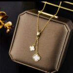 Gold Plated Clover Necklace for Women - Chain Pendant for & Gift - Delicate Floral Design Fashion Jewelry