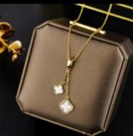 Gold Plated Clover Necklace for Women - Chain Pendant for & Gift - Delicate Floral Design Fashion Jewelry