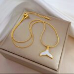 Mother of Pearl Tail Necklace: Gold Plated Chain Pendant for Women, Girls - Fashion Jewelry Women's Necklace