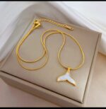 Mother of Pearl Tail Necklace: Gold Plated Chain Pendant for Women, Girls - Fashion Jewelry Women's Necklace
