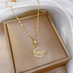 Gold Plated Planet Necklace for Women - Celestial Jewelry Fashion Accessory Gift for Girls