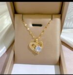 Gold Plated Heart Necklace for Women - Cubic Zirconia Pendant Chain for Girls Fashion Jewelry