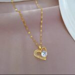 Gold Plated Heart Necklace for Women - Cubic Zirconia Pendant Chain for Girls Fashion Jewelry - Image 3