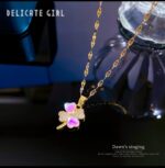 Floral Pendant Necklace for Women - Gold Plated Chain with Pink Clover Design - Fashion Jewellery - Image 3
