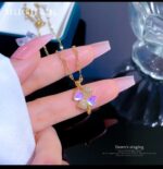 Floral Pendant Necklace for Women - Gold Plated Chain with Pink Clover Design - Fashion Jewellery - Image 4