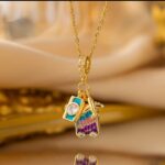 Travel Suitcase Necklace: Gold Plated Pendant with CZ Stone for Women, Girls - Fashion Jewelry Gift Airplane Necklace