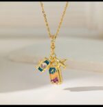 Travel Suitcase Necklace: Gold Plated Pendant with CZ Stone for Women, Girls - Fashion Jewelry Gift Airplane Necklace - Image 4