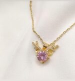 Gold Plated Pendant Necklace for Women with Pink Stone & Deer Horn Design - Fashion Jewellery - Image 2